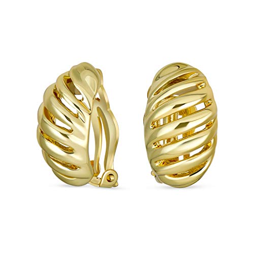 Shrimp Style Stripe Twist 2 Tone Dome Clip On Earrings Gold Plated Rhodium - color: Gold-Tone