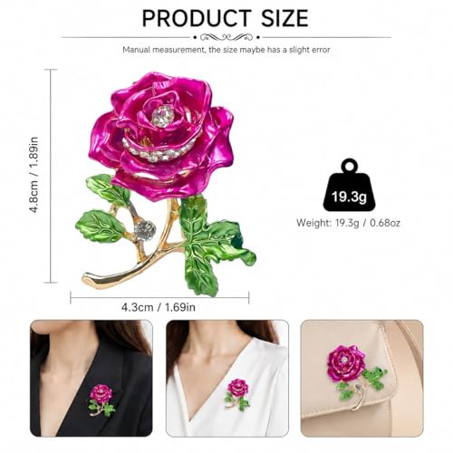 Gradient Purple Rose Flower Brooch Enamel Crystal Floral Lapel Pin Gold Tone Elegant Brooch for Women Suit Coat Scarf Accessory - color: Hot Pink