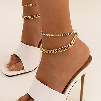 Layered Butterfly Anklet for Women Charms Butterfly Gold Plate Silver Plate Rhinestone Cuban Anklets Adjustable Anklet for Summer Beach - color: Gold plate