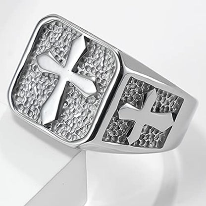 Jude Jewelers Stainless Steel Signet Style Christian Cross Religious Cocktail Party Biker Statement Wedding Ring - color: Silver
