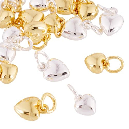 Elecrelive Crystal Heart Charms Rhinestone Heart Pendants Valentine Charms for Necklace Bracelet Earring Wedding Jewelry - color: Golden & Silver