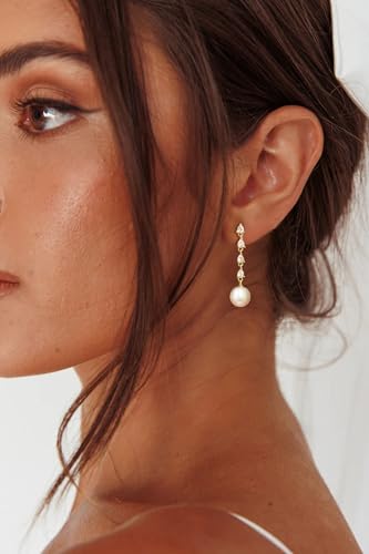 CHESKY Pearl Drop Earrings for Women, 14K Gold Plated Pearl Dangle Earrings | Dainty Pearl Earrings for Women,WaterProof Gold Brides Wedding Earrings,Bridesmaid Bridal Gift,Trendy Women Everyday Jewelry - style: 4CZ