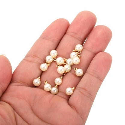 PATIKIL Pearl Charm, 100pcs Pearl Beads Faux Pearl Pendant Charm DIY for Jewelry Making Bracelets Earrings Necklace Crafts - color: Golden Beige, size: 6mm