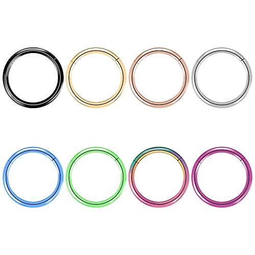 8pcs Titanium Nose Ring Hoops Septum Hinged Nose Rings 20G 18G 16G Diameter 6mm-10mm Black/Silver/Gold/Rose Gold/Pink/Blue/Green/Rainbow Cartilage Conch Helix Rook Hoop Earrings