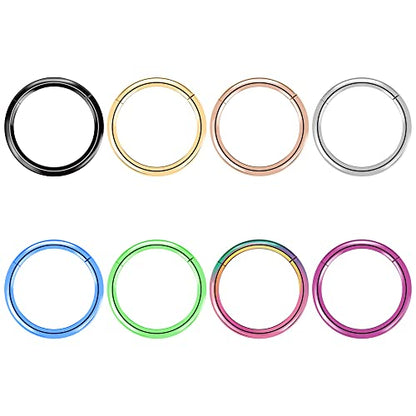 8pcs Titanium Nose Ring Hoops Septum Hinged Nose Rings 20G 18G 16G Diameter 6mm-10mm Black/Silver/Gold/Rose Gold/Pink/Blue/Green/Rainbow Cartilage Conch Helix Rook Hoop Earrings