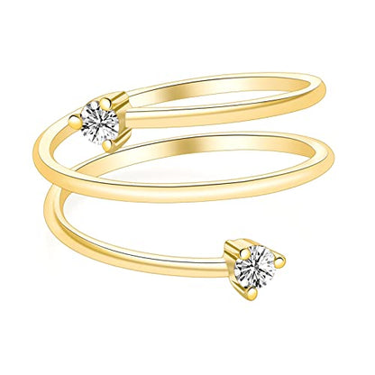 SHINYSO 14K Gold Plated Wedding Band for Women Stackable Thin Cubic Zirconia Open Wrap Dainty Engagement Ring Size 4-10 - color: Gold