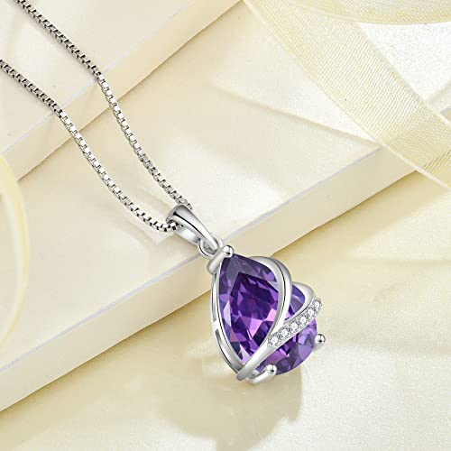 Birthstone Pendant Necklace 925 Sterling Silver Teardrop Jewelry for Women - color: Purple