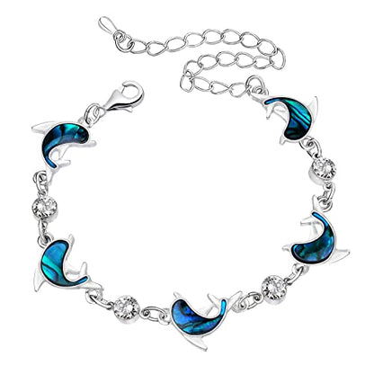 Beach Anklet Bracelet for Women Silver Plated Adjustable Abalone Shell Sea Turtle Dolphin Starfish Sand Dollar Ocean Ankle Bracelet for Women Summer Beach Jewelry - color: Dolphin Style B