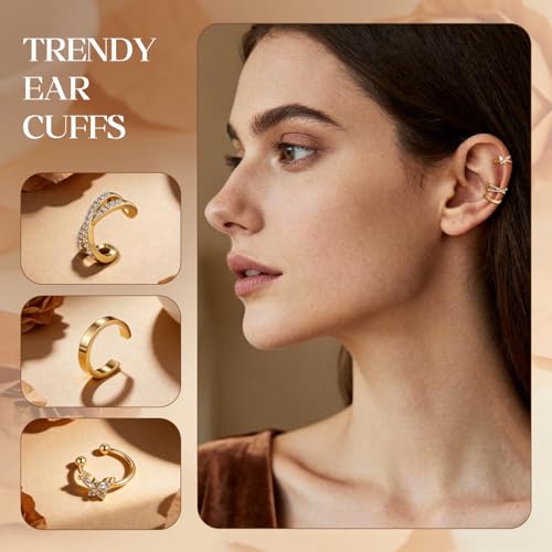Ear Cuff Earrings for Women Non Piercing Helix Cartilage Clip on Ear Cuffs 14K Gold Plated & Sterling Silver Stainless Steel Hypoallergenic Huggie Hoop Fake Earring Set Jewelry Gift - color: A1-Butterfly Cuff Set