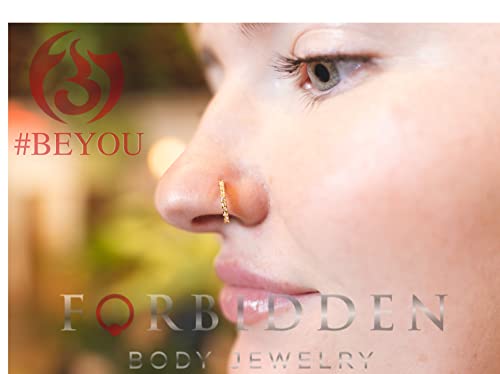 Forbidden Body Jewelry 16-20g 8mm CZ Lined Plated Brass Bendable Nose Ring and Cartilage Hoop (Choose Gauge/Plating/Color) - style: 16g - Rose Gold Plated