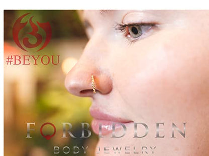 Forbidden Body Jewelry 16-20g 8mm CZ Lined Plated Brass Bendable Nose Ring and Cartilage Hoop (Choose Gauge/Plating/Color) - style: 16g - Rose Gold Plated