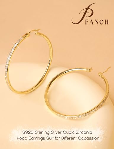 925 Sterling Silver Hoop Earrings for Women Sparkly Cubic Zirconia Large Hoops 18K White Gold Plated Hypoallergenic Lightweight Rhinestone Big Hoop Earrings 40/50MM Silver/Gold - color: 50mm-Gold