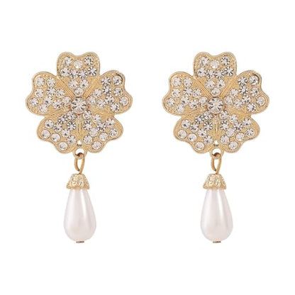 Gold Flower Dangle Earrings for Women Elegant Floral Drop Statement Jewelry Long Tassel Earrings - color: D-gold Flower Earrings