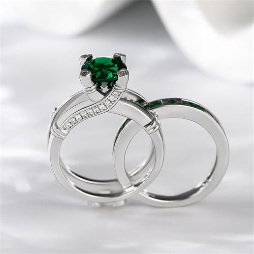 Jeulia Diamond Band Rings for Women cz Sterling Silver Interchangeable Ring Sets Wedding Engagement Anniversary Promise Ring Bridal Sets - color: Emerald Green