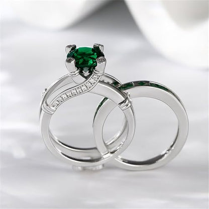 Jeulia Diamond Band Rings for Women cz Sterling Silver Interchangeable Ring Sets Wedding Engagement Anniversary Promise Ring Bridal Sets - color: Emerald Green