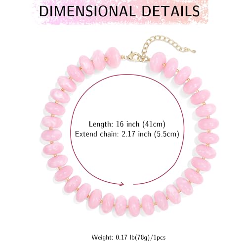 Elegance 11 designs Colorful Chunky Beaded Necklace for Women,Thick Acrylic Disc Bead Choker Statement Necklace Cute Trendy Necklaces Jewelry Gifts for Women - color: Pink