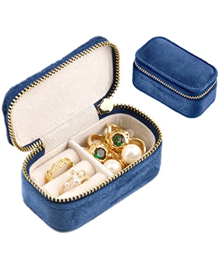TAIMY Mini Jewelry Travel Case, Velvet Small Travel Jewelry Box, Portable Jewelry Travel Organizer Box for Rings Earrings Necklaces, Gifts for Women Girls(Navy Blue) - color: Mini-Navy Blue