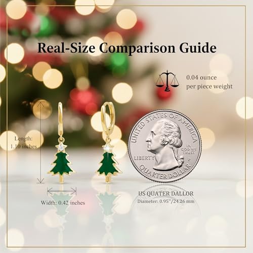 Sonateomber Christmas Tree Dangle Small Gold Hoop Earrings for Women, Cute Sparkly CZ Rhinestone Maple Clover Leaf Drop Earings Thanksgiving Holiday Accessories Fashion Jewelry Gift - color: Christmas Tree