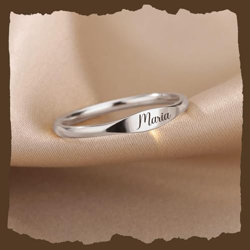 Custom Ring for Women 925 Sterling Silver Name Rings Personalized Initial Ring Engraved Stackable Letter Ring Christmas Birthday Gifts For Mom Grandma Sisters Girlfriend - color: Style 2-Silver