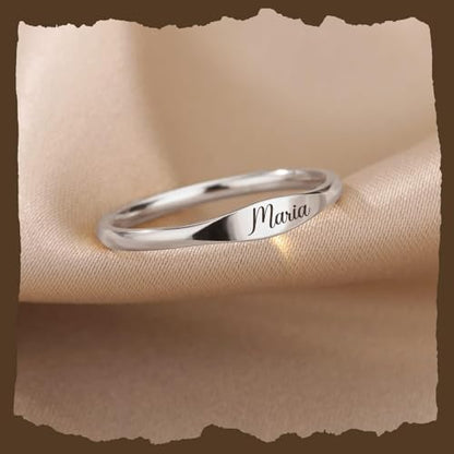 Custom Ring for Women 925 Sterling Silver Name Rings Personalized Initial Ring Engraved Stackable Letter Ring Christmas Birthday Gifts For Mom Grandma Sisters Girlfriend - color: Style 2-Silver