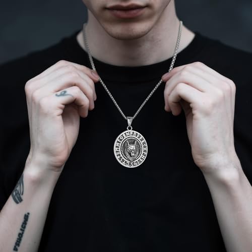 Stainless Steel Gothic Y2K Punk Rock Emo Biker Pendant Necklace | Cosplay Vintage Viking Alt Edgy Fashion Charm Necklace Jewelry for Men Women Active Daily Wear - style: Viking Wolf Head Medallion