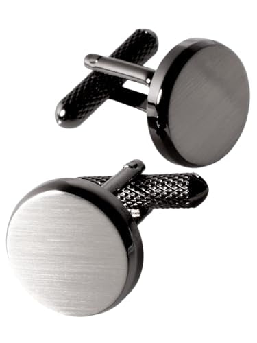 [TAVARAT] Cufflinks for Men cuff links mens classic round shape Black Silver Light Gold Tps-177 - style: black silver (Tps-177)