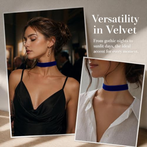 Velvet Choker Necklace for Women Goth Halloween Y2K Ribbon Collar Set - color: Royal Blue-0.6''-20pcs