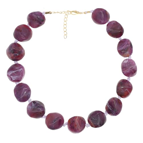 We We Chunky Colorful Beaded Necklace for Women Large Boho Statement Bead Chokers Necklaces Turquoise Blue Big Beads Jewelry Neck Summer Beach - color: big bead lavender