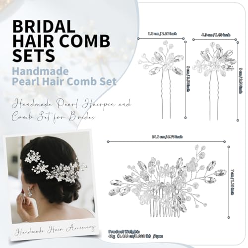 Wedding Hair Accessories Crystal bridal hair pins Rhinestone Pearl hair comb Brides and Bridesmaids, Girls, Women(SILVERY) - color: Silver