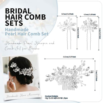 Wedding Hair Accessories Crystal bridal hair pins Rhinestone Pearl hair comb Brides and Bridesmaids, Girls, Women(SILVERY) - color: Silver
