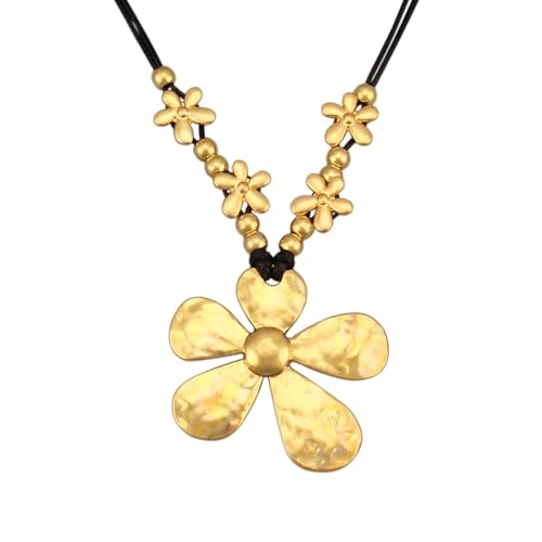 Jeilwiy Chunky Necklaces for Women Leather Cord Necklace with Pendant Boho Long Sweater Necklace Vintage Jewelry - style: Daisy Flower Necklace