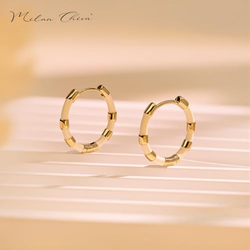 Milan Chiva 14K Gold Plated Small Huggie Dangle Earrings | Lightweight Trendy Heart Dainty Jewelry Hypoallergenic Chunky Gold Hoops Earrings Jewelry Mothers Day Gift for Women - color: E-White