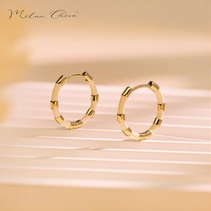 Milan Chiva 14K Gold Plated Small Huggie Dangle Earrings | Lightweight Trendy Heart Dainty Jewelry Hypoallergenic Chunky Gold Hoops Earrings Jewelry Mothers Day Gift for Women - color: E-White