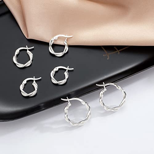 PABBEU 925 Sterling Silver Small Hoop Earrings Set for Women Hypoallergenic | 3Pairs Cubic Zirconia Small Huggie Hoop Earrings Set 13/15/20mm,Nickel-Free Lightweight Comfortable Sleeper Earrings Gift Set - color: 13/15/20mm M Silver