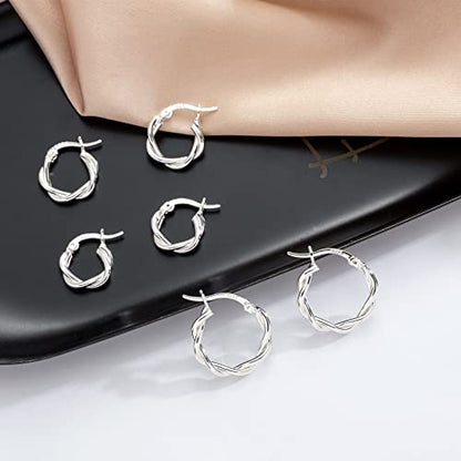 PABBEU 925 Sterling Silver Small Hoop Earrings Set for Women Hypoallergenic | 3Pairs Cubic Zirconia Small Huggie Hoop Earrings Set 13/15/20mm,Nickel-Free Lightweight Comfortable Sleeper Earrings Gift Set - color: 13/15/20mm M Silver