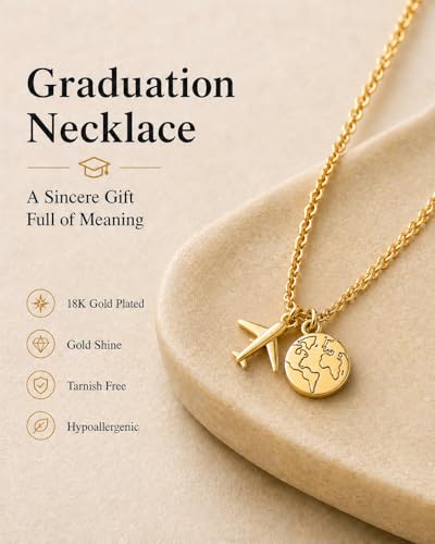 Zealmer Dainty 18K Gold Plated Compass World Map Pendant Necklace Graduation Gift for Friends - color: Anchor