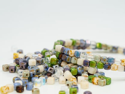0.88oz (25g) Mix of Small Cute Cube Beads 4mm - Natural Luster Color Mix - color: Cube Luster Mix