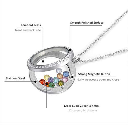 Jovivi 25/30mm Living Floating Memory Locket Necklace - 316 Surgical Stainless Steel Round Crystals Buckle Closure - color: 30mm Locket