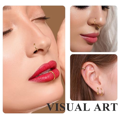 ONESING 5pcs Nose Rings Hoops 14G-20G Hinged CZ Conch Piercing Jewelry 316L Surgical Steel Septum & Lip Rings 6mm-14mm - color: Gold, size: 16G(1.2mm)-11mm