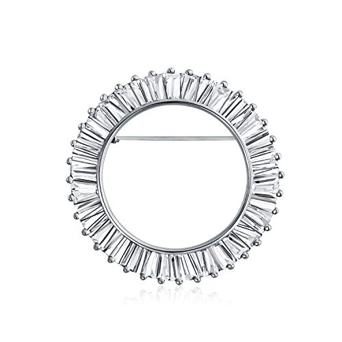Bling Jewelry Classic Bridal Eternity Baguette Brillant Cut Cubic Zirconia AAA CZ Clear Purple Scarf Round Circle Brooch Pin For Women Wedding Gold or Silver Plated Brass - color: Clear