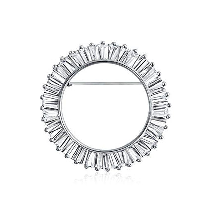 Bling Jewelry Classic Bridal Eternity Baguette Brillant Cut Cubic Zirconia AAA CZ Clear Purple Scarf Round Circle Brooch Pin For Women Wedding Gold or Silver Plated Brass - color: Clear