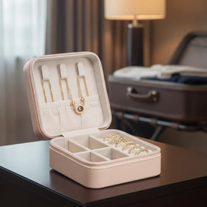 VLANDO Small Travel Jewelry Box Organizer Display Case for Girls Women Gift Rings Earrings Necklaces Storage, Pale Nude Pink - color: Pale Nude Pink