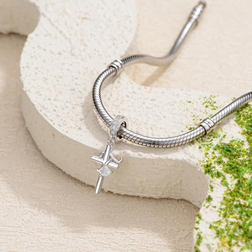 PROESS Initial Cross Charm 925 Sterling Silver Letter A B C Pendant Dangle Charm Beads for Bracelet Initial Cross Jewelry Gifts for Women - style: 20-T