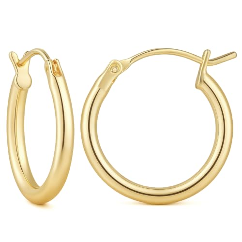 14K Gold Hoop Earrings for Women 14K Gold Earrings for Women | Gold Hoop Earrings for Women Classic Hypoallergenic Lightweight Hoop Earrings for Women 14/16/18/20/25/30/35/40/45/50/60/70mm - size: 16mm