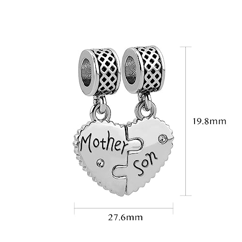 Mother Daughter Charm Compatible with Pandora Charm Bracelets Family Matching Heart Pendant Gift Gold CZ Birthday Anniversary - style: Mother and Son