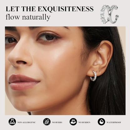 Women's Silver Earrings Fashion Jacket Stud Earrings Stacking Small Hoop Huggie Earrings Set for Multiple Piercing Everyday Ear Cartilage Earrings - color: Silver+Silver