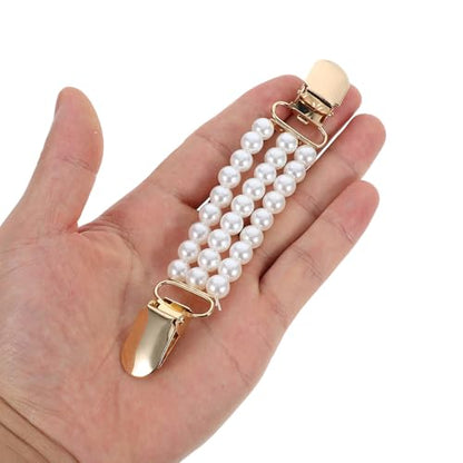 Generic Faux Pearl Sweater Clips with Chain for Women Shawls and Cardigans, Elegant Privacy Protection and Versatile Use, for Daily Wear and Parties, White Metal Design
