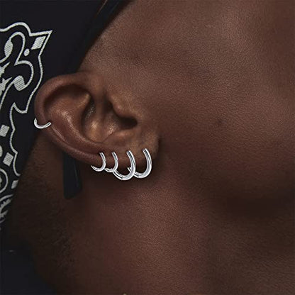 Silver Gold Hoop Earrings for Women Men, 316L Surgical Stainless Steel Huggie Hoop Earrings Set Hypoallergenic Small Cartilage Earrings Lightweight Hoop Earrings Huggie Set - color: Silver--12/14/16/18/20mm