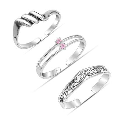 LeCalla 925 Sterling Silver Minimalist Toe Rings Set of Toe Ring Lightweight Simple Antique Open Adjustable Toe-Rings Beach Foot Jewelry Set for Women - color: 06. Trio (3 PCS)