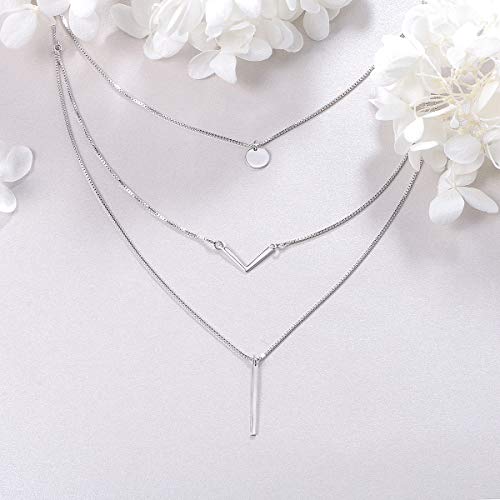 DAOCHONG S925 Sterling Silver Triple Layer Pendant Choker Necklace for Women 16"+2" - style: 3 Multilayer Layered